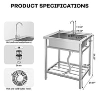 Garvee Gastro Spültisch Edelstahl 71 x 51 x 86 cm, 1 Becken, freistehend für Gewerbe & Küche