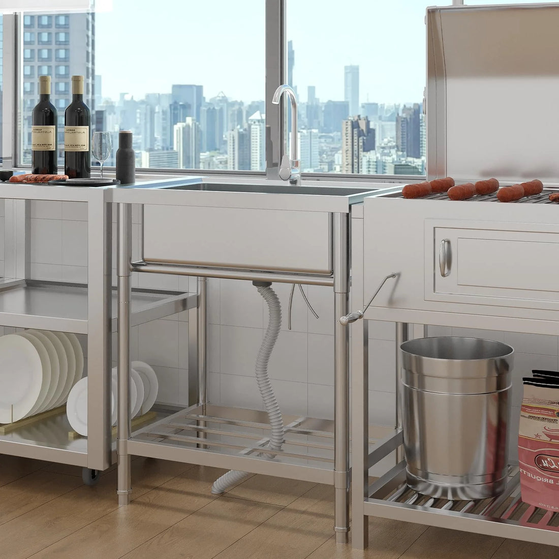 Garvee Gastro Spültisch Edelstahl 71 x 51 x 86 cm, 1 Becken, freistehend für Gewerbe & Küche