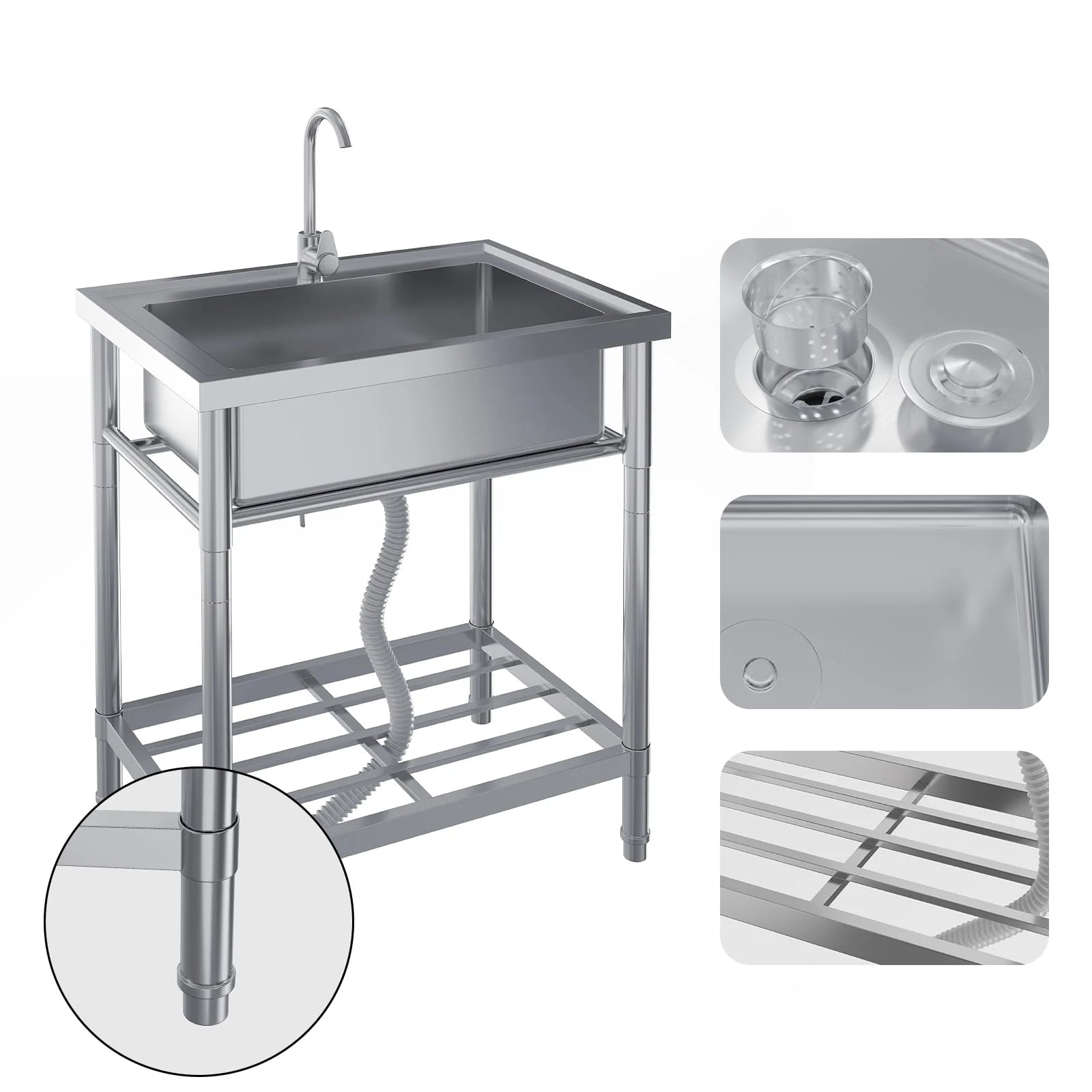 Garvee Gastro Spültisch Edelstahl 71 x 51 x 86 cm, 1 Becken, freistehend für Gewerbe & Küche
