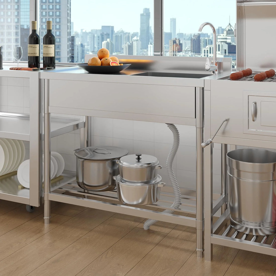 Garvee Gastro Spültisch Edelstahl 99 × 51 × 94 cm, 1 Becken, freistehend für Gewerbe & Küche