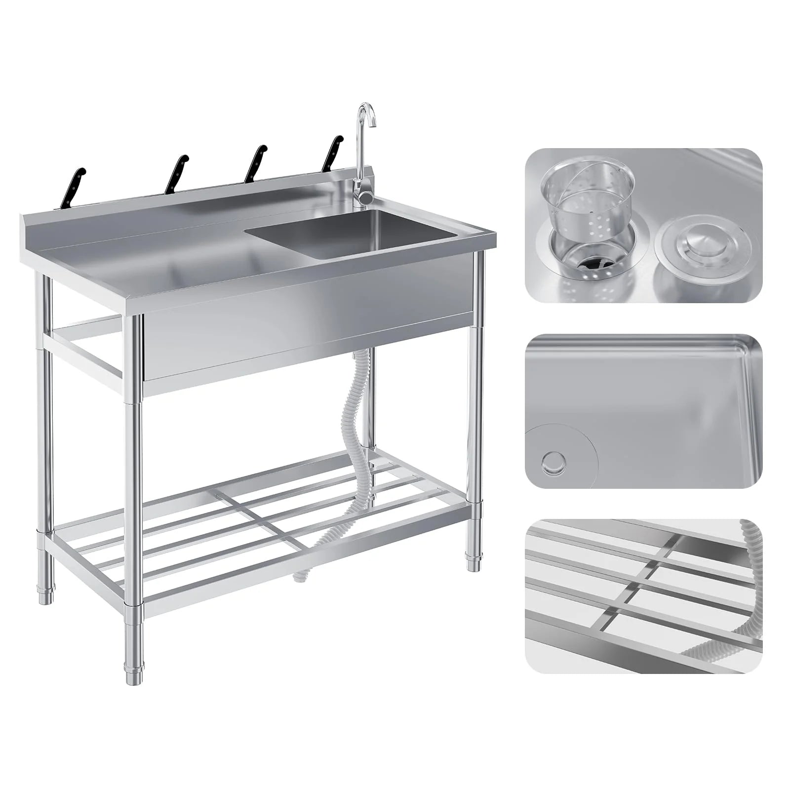 Garvee Gastro Spültisch Edelstahl 99 × 51 × 94 cm, 1 Becken, freistehend für Gewerbe & Küche