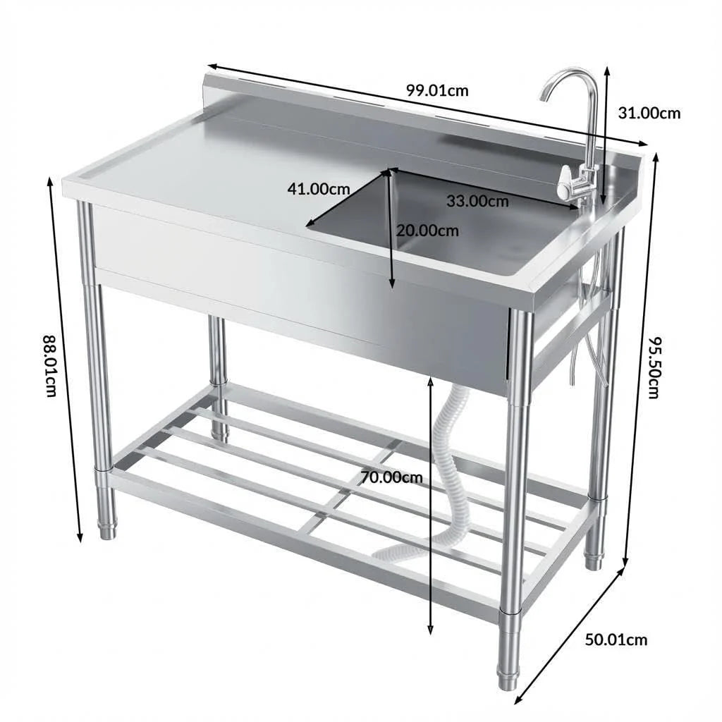 Garvee Gastro Spültisch Edelstahl 99 × 51 × 94 cm, 1 Becken, freistehend für Gewerbe & Küche
