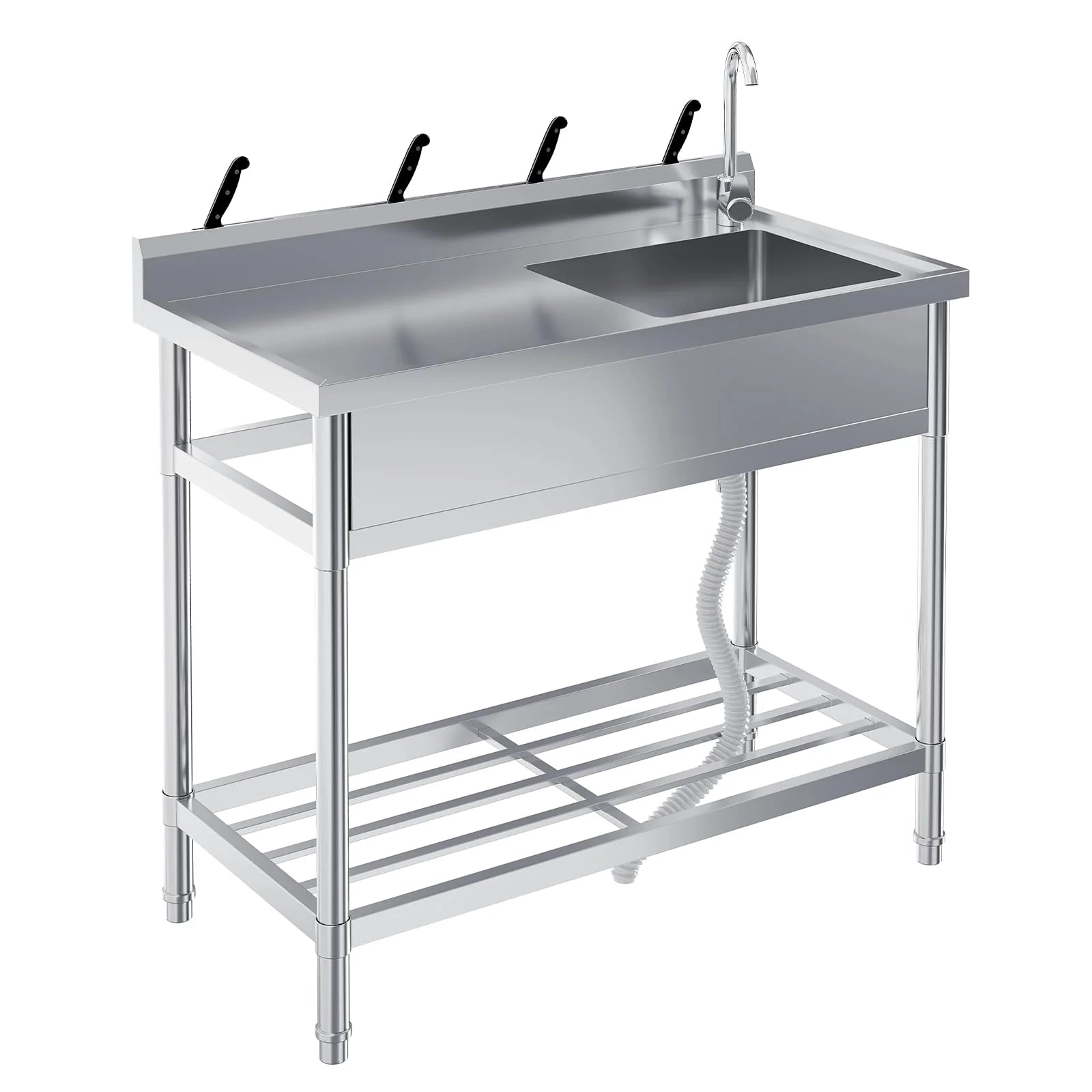 Garvee Gastro Spültisch Edelstahl 99 × 51 × 94 cm, 1 Becken, freistehend für Gewerbe & Küche