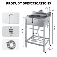 Garvee Gastro Spültisch Edelstahl 61 x 51 x 104 cm, 1 Becken, freistehend für Gewerbe & Küche