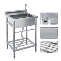Garvee Gastro Spültisch Edelstahl 61 x 51 x 104 cm, 1 Becken, freistehend für Gewerbe & Küche