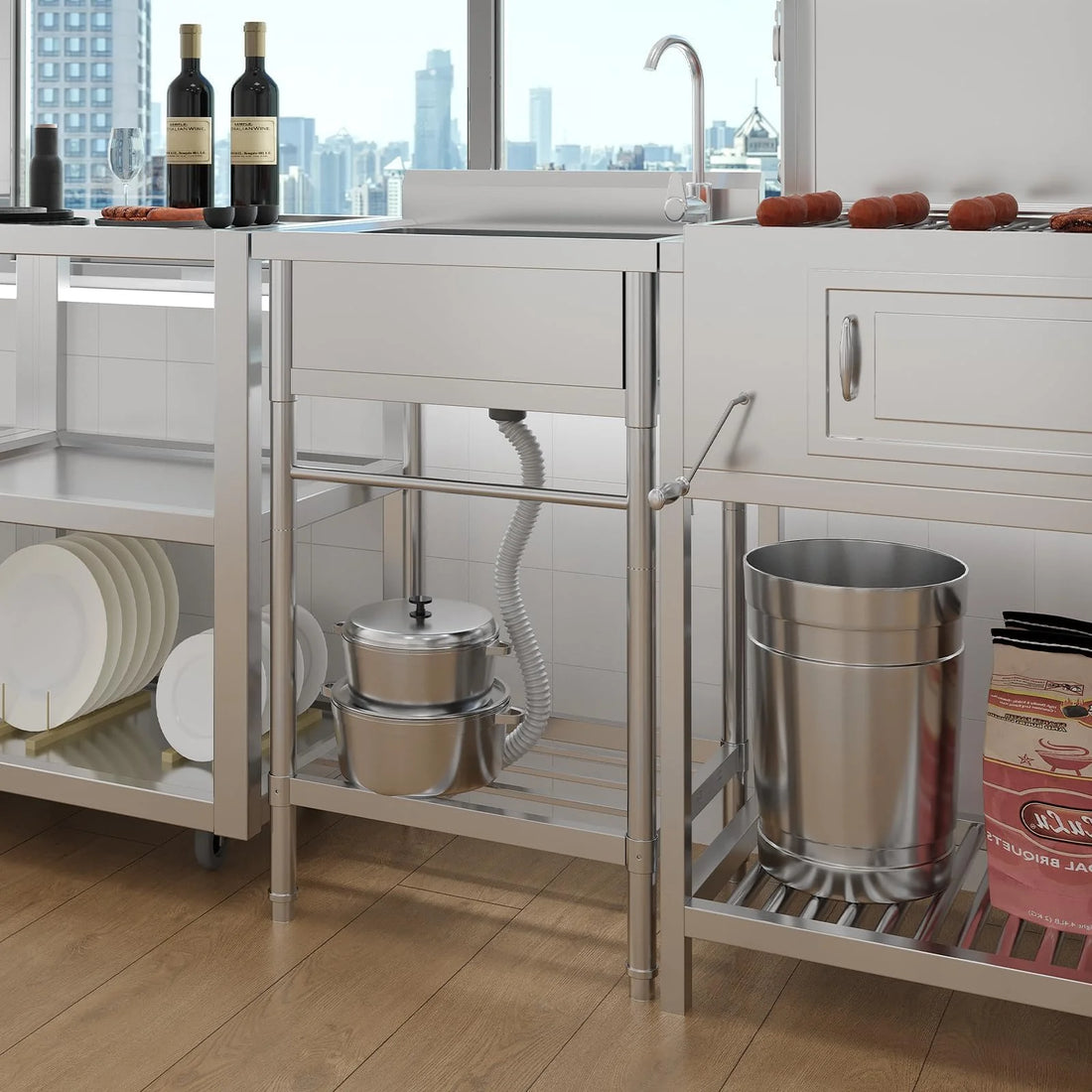 Garvee Gastro Spültisch Edelstahl 61 x 51 x 104 cm, 1 Becken, freistehend für Gewerbe & Küche
