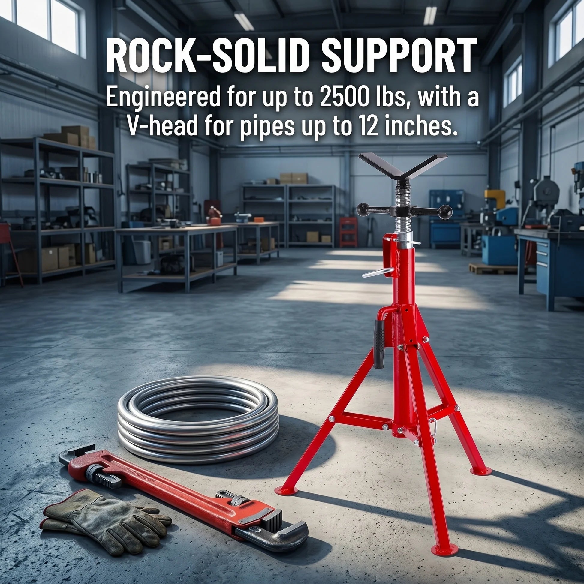 GARVEE V-Kopf Rohrständer Höhenverstellbar 71–131 cm, Klappbarer Stahl-Rollenbock mit 1134 kg Tragkraft, Für Industrie, Werkstatt & Bau