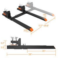 GARVEE Anbau-Palettengabeln 150 cm, 1.814 kg Tragkraft, Klemmbefestigung mit Verstellbarer Stabilisierungsstange, für Traktor & Frontlader, Schwarz