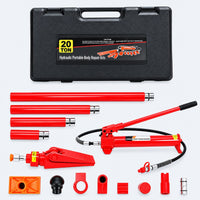 Garvee 20 t Hydraulik-Richtsatz mit Handpumpe, Hydraulikzylinder, Hochdruckschlauch und Aufsätzen für Karosserie- und Rahmenarbeiten, Rot
