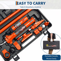 Garvee 10 t Hydraulik-Richtsatz mit Handpumpe, Hydraulikzylinder, Hochdruckschlauch und Aufsätzen für Richt-, Spreiz- und Hebearbeiten, Orange