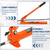 Garvee 10 t Hydraulik-Richtsatz mit Handpumpe, Hydraulikzylinder, Hochdruckschlauch und Aufsätzen für Richt-, Spreiz- und Hebearbeiten, Orange