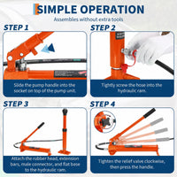 Garvee 10 t Hydraulik-Richtsatz mit Handpumpe, Hydraulikzylinder, Hochdruckschlauch und Aufsätzen für Richt-, Spreiz- und Hebearbeiten, Orange