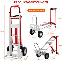 Garvee 3-in-1 Sackkarre & Transportwagen 360 kg Tragkraft, klappbare Schwerlast-Transportkarre mit Spanngurten für Lager, Büro und Umzug, Rot