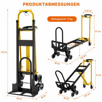 Garvee 3-in-1 Treppensackkarre 360 kg Tragkraft, klappbare Schwerlast-Sackkarre mit Treppensteiger & Spanngurten für Lager und Umzug, Gelb
