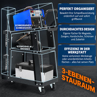 Garvee 3-stufiger Schweißwagen, 122,5 kg Tragkraft, 360° Rollen, 3 Ablagen & Gasflaschenhalter