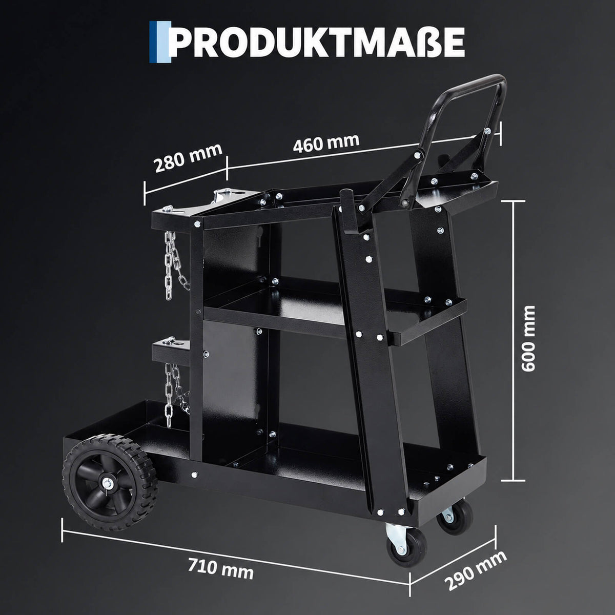 Garvee 3-stufiger Schweißwagen, 122,5 kg Tragkraft, 360° Rollen, 3 Ablagen & Gasflaschenhalter