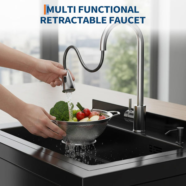 Multifunktionale ausziehbare Brausearmatur mit zwei Wasserstrahlmodi