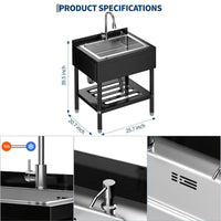 GARVEE Edelstahl-Spültisch 65 × 53 × 100 cm, Freistehende Spültisch mit 360° Schwenkarmatur, X-Ablaufrillen und Pulverbeschichtung, für Küche & Werkstatt, Silber