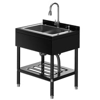 GARVEE Edelstahl-Spültisch 65 × 53 × 100 cm, Freistehende Spültisch mit 360° Schwenkarmatur, X-Ablaufrillen und Pulverbeschichtung, für Küche & Werkstatt, Silber