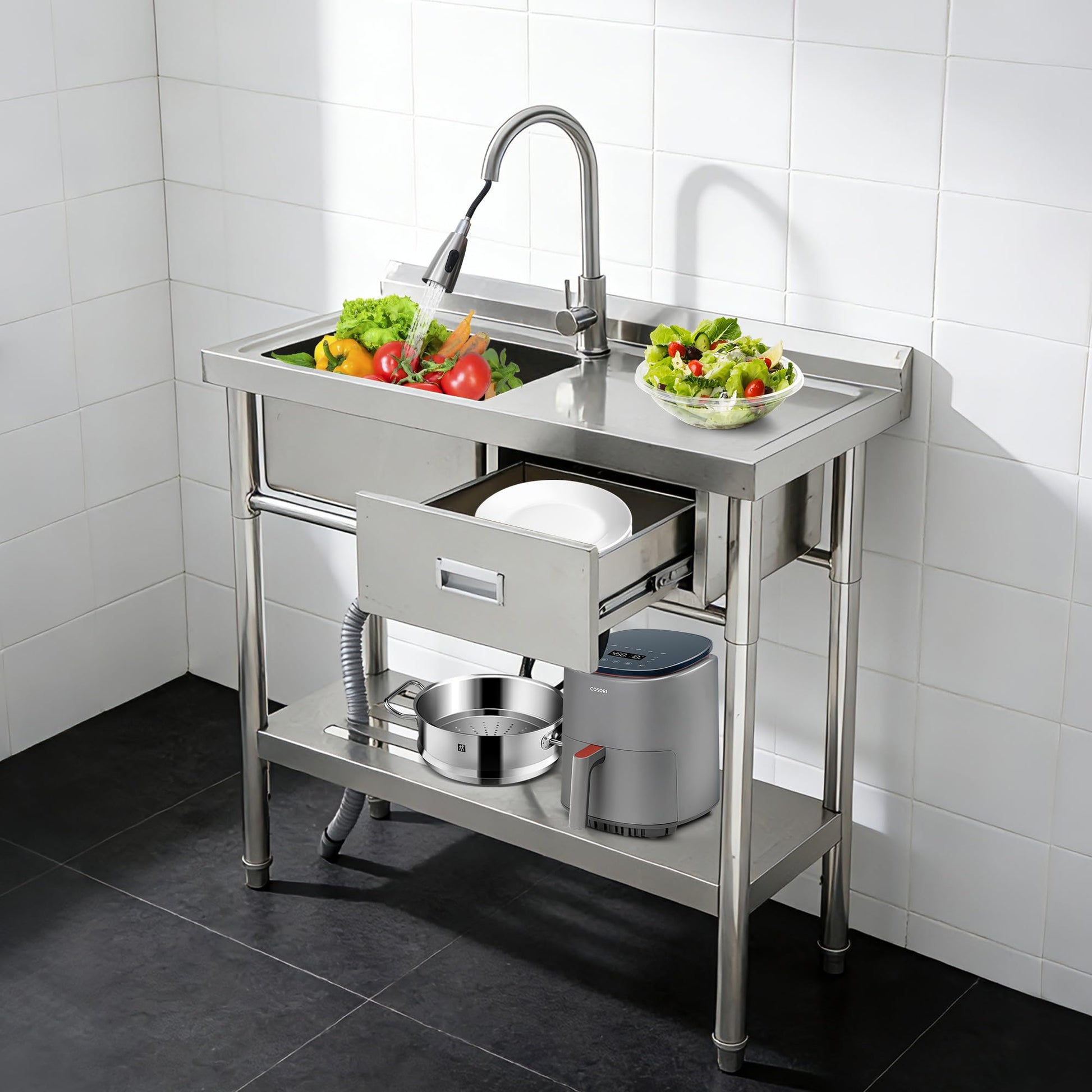 Freistehender Edelstahl Spültisch-PLS_33DG6WS4