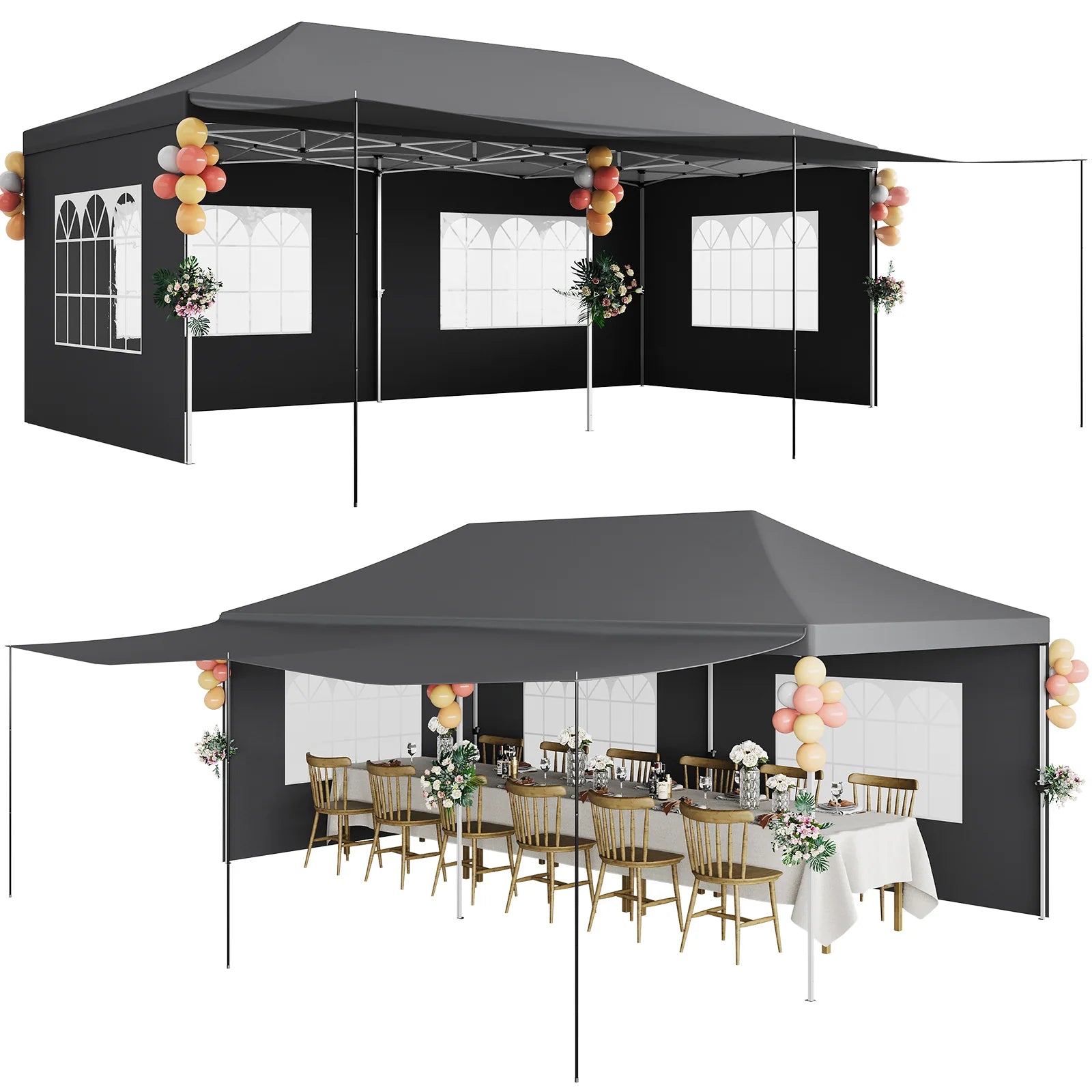 Garvee Pop Up Pavillon 3×6 m, Mit 6 Seitenwänden, Höhenverstellbar, Für Partys & Gewerbe, Grau