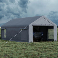 GARVEE Schwerlast Carport 7,6 × 4 m, Mobiler Auto Unterstand mit 220 g/m² PE-Plane, Rolltoren & Abnehmbaren Seitenwänden, Stahlrahmen für Autos, Transporter & Boote, Grau