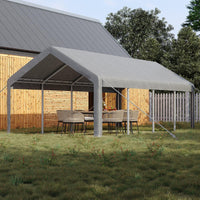 GARVEE Schwerlast Carport 7,6 × 4 m, Mobiler Auto Unterstand mit 220 g/m² PE-Plane, Rolltoren & Abnehmbaren Seitenwänden, Stahlrahmen für Autos, Transporter & Boote, Grau