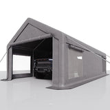 GARVEE Schwerlast Carport 7,6 × 4 m, Mobiler Auto Unterstand mit 220 g/m² PE-Plane, Rolltoren & Abnehmbaren Seitenwänden, Stahlrahmen für Autos, Transporter & Boote, Grau