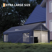 GARVEE Schwerlast Carport 7,6 × 4 m, Mobiler Auto Unterstand mit 220 g/m² PE-Plane, Rolltoren & Abnehmbaren Seitenwänden, Stahlrahmen für Autos, Transporter & Boote, Grau
