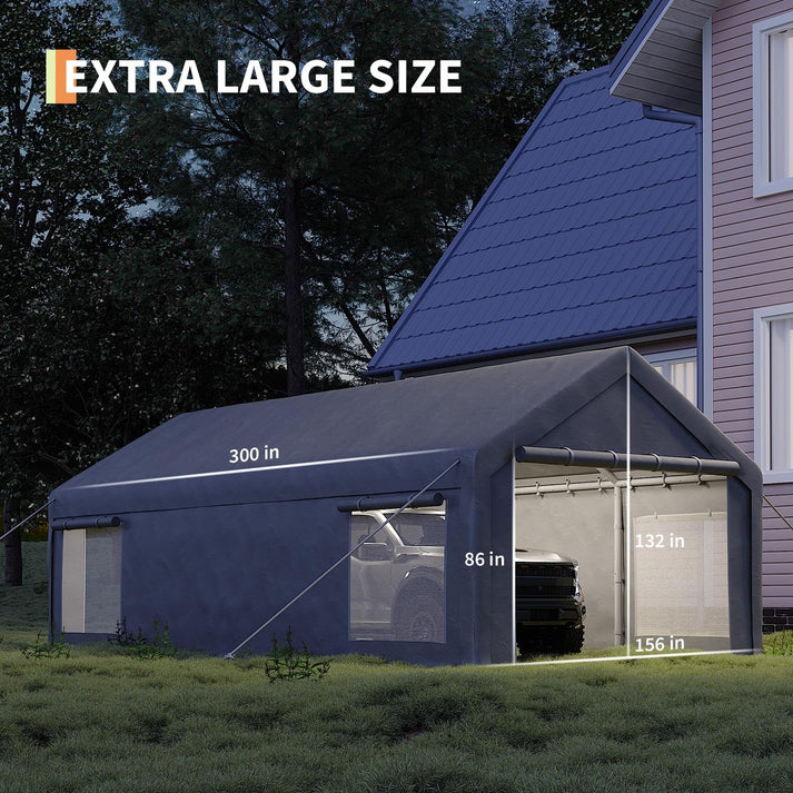 7,6x4m extra großer Carport mit hohen Einfahrten für Autos und Boote