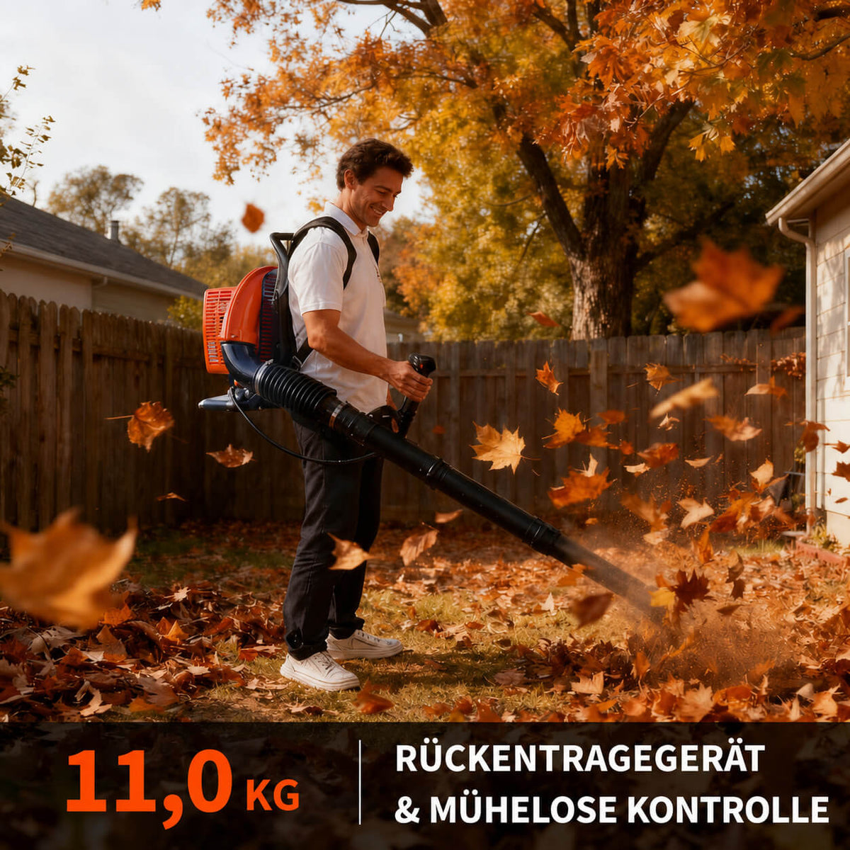 Garvee Benzin-Rucksacklaubbläser 62cc, 880 CFM, 320 MPH, mit Gasverriegelung und gepolsterten Schultergurten zur Laubentfernung in Garten, Hof, Einfahrt und auf der Terrasse