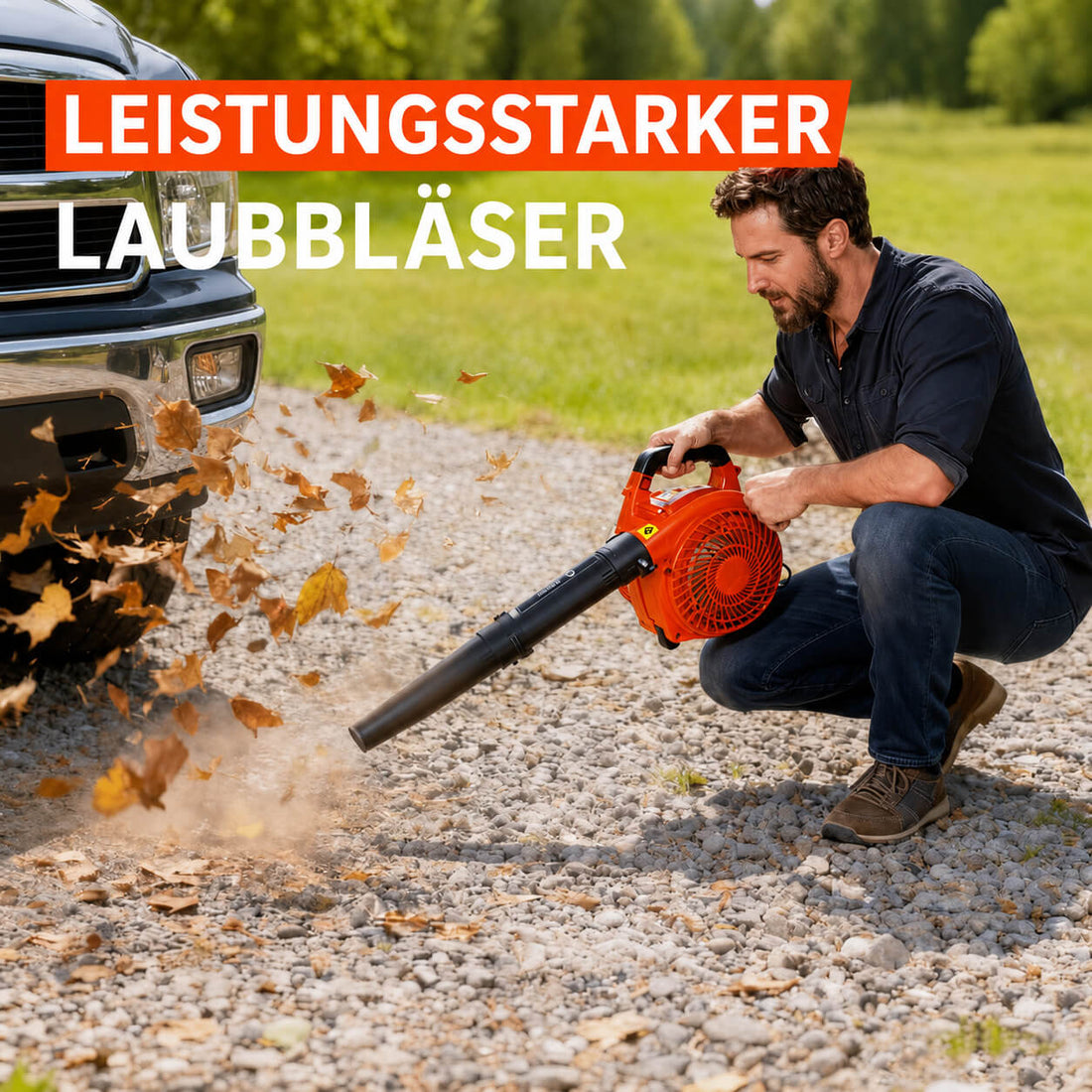 Garvee Benzin-Laubbläser 26cc, 490 CFM, 280 MPH, Handgerät mit Tempomat und ergonomischem Griff zur Laubentfernung in Garten, Hof, Einfahrt und auf der Terrasse