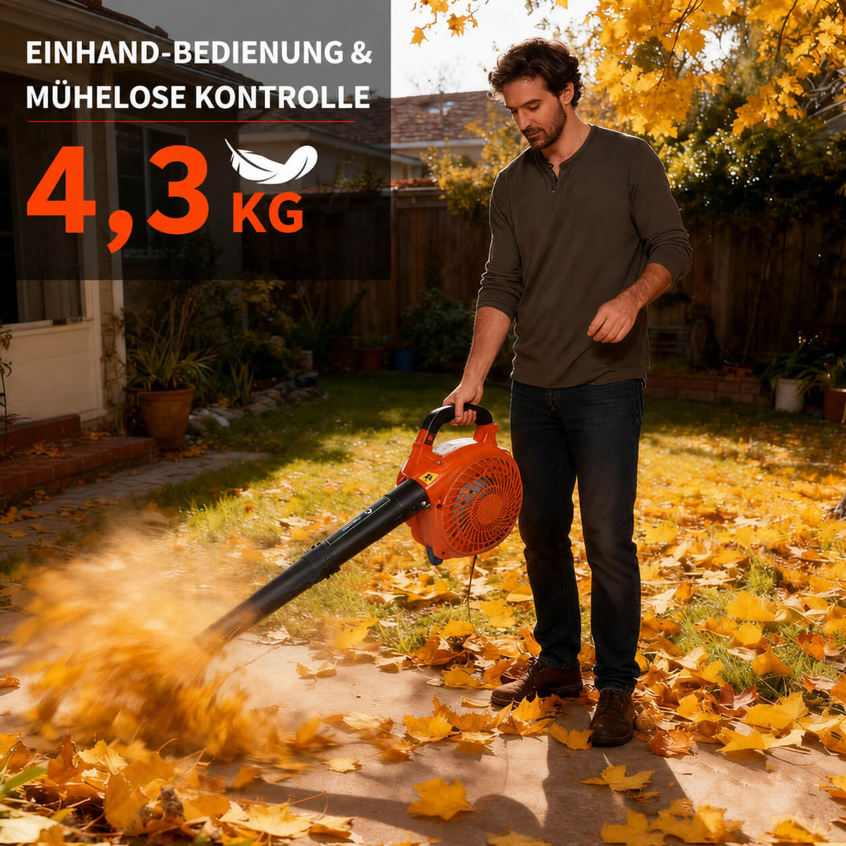 Garvee Benzin-Laubbläser 26cc, 490 CFM, 280 MPH, Handgerät mit Tempomat und ergonomischem Griff zur Laubentfernung in Garten, Hof, Einfahrt und auf der Terrasse