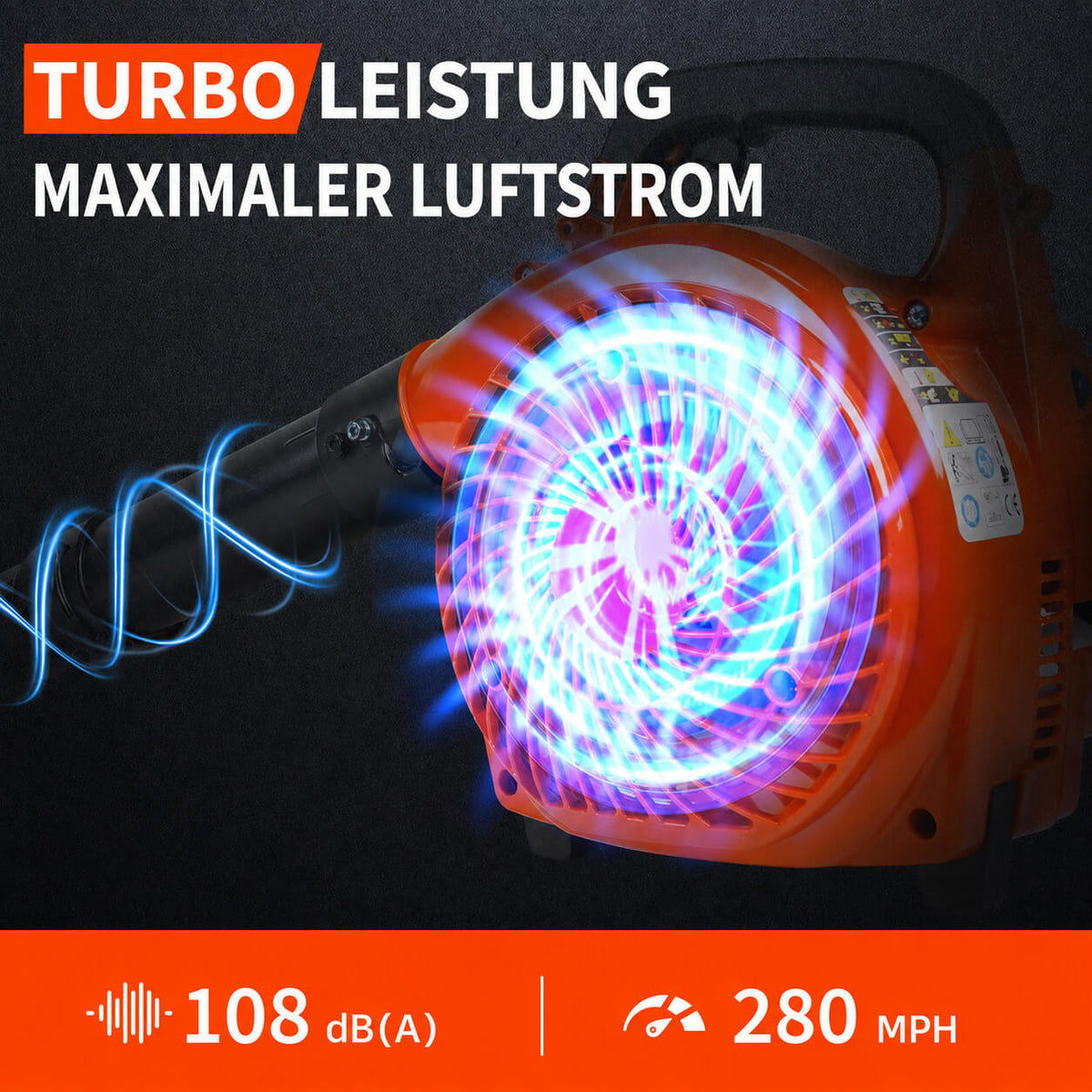 Garvee Benzin-Laubbläser 26cc, 490 CFM, 280 MPH, Handgerät mit Tempomat und ergonomischem Griff zur Laubentfernung in Garten, Hof, Einfahrt und auf der Terrasse