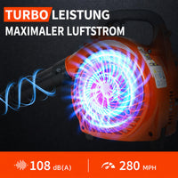 Garvee Benzin-Laubbläser 26cc, 490 CFM, 280 MPH, Handgerät mit Tempomat und ergonomischem Griff zur Laubentfernung in Garten, Hof, Einfahrt und auf der Terrasse