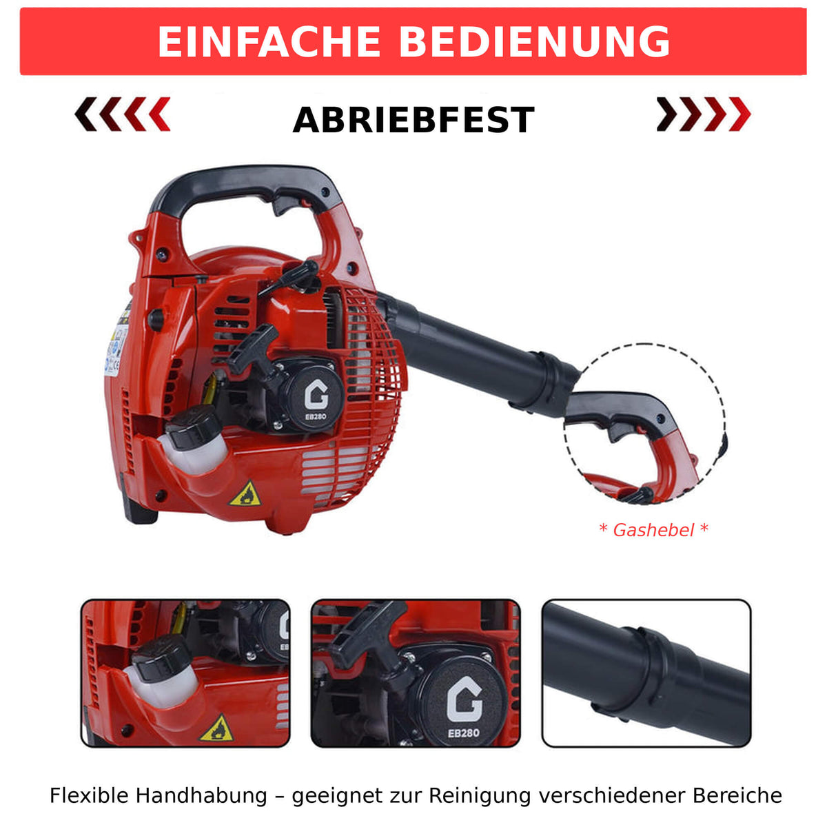 Garvee Benzin-Laubbläser 26cc, 490 CFM, 280 MPH, Handgerät mit Tempomat und ergonomischem Griff zur Laubentfernung in Garten, Hof, Einfahrt und auf der Terrasse