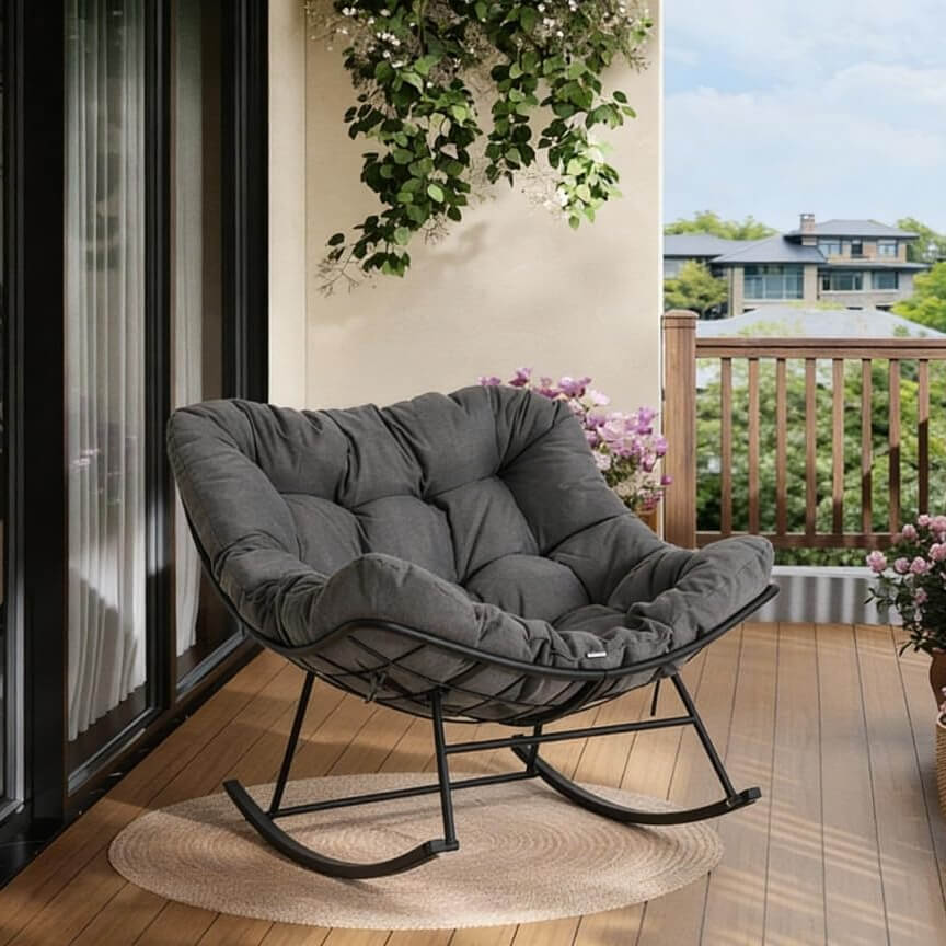 Garvee Schaukelstuhl Groß, Mit Kissen, Metallrahmen, Für Garten & Pool, Grau