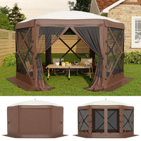 Garvee Pavillon mit Moskitonetz 4 × 4 m, Schnellaufbau-Campingzelt mit Mesh-Wänden, UV-Schutz 50+ und Windschutzpaneelen für Garten, Terrasse und Outdoor-Aktivitäten, Khaki