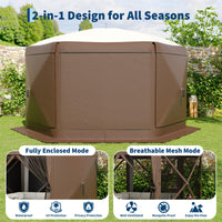 Garvee Pavillon mit Moskitonetz 4 × 4 m, Schnellaufbau-Campingzelt mit Mesh-Wänden, UV-Schutz 50+ und Windschutzpaneelen für Garten, Terrasse und Outdoor-Aktivitäten, Khaki