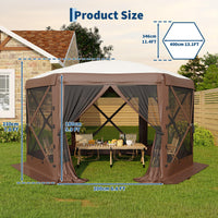 Garvee Pavillon mit Moskitonetz 4 × 4 m, Schnellaufbau-Campingzelt mit Mesh-Wänden, UV-Schutz 50+ und Windschutzpaneelen für Garten, Terrasse und Outdoor-Aktivitäten, Khaki