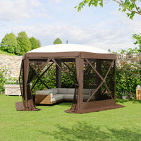 Garvee Pavillon mit Moskitonetz 4 × 4 m, Schnellaufbau-Campingzelt mit Mesh-Wänden, UV-Schutz 50+ und Windschutzpaneelen für Garten, Terrasse und Outdoor-Aktivitäten, Khaki
