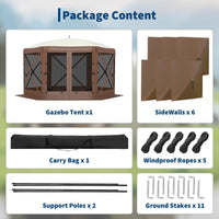 Garvee Pavillon mit Moskitonetz 4 × 4 m, Schnellaufbau-Campingzelt mit Mesh-Wänden, UV-Schutz 50+ und Windschutzpaneelen für Garten, Terrasse und Outdoor-Aktivitäten, Khaki