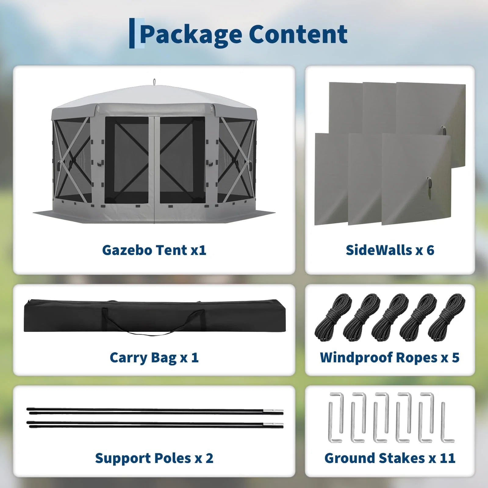 Garvee Pavillon mit Moskitonetz 4 × 4 m, Schnellaufbau-Campingzelt mit Mesh-Wänden, UV-Schutz 50+ und Windschutzpaneelen für Garten, Terrasse und Outdoor-Aktivitäten, Grau