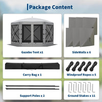 Garvee Pavillon mit Moskitonetz 4 × 4 m, Schnellaufbau-Campingzelt mit Mesh-Wänden, UV-Schutz 50+ und Windschutzpaneelen für Garten, Terrasse und Outdoor-Aktivitäten, Grau