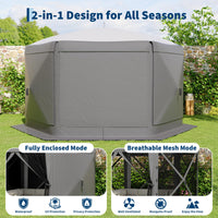 Garvee Pavillon mit Moskitonetz 4 × 4 m, Schnellaufbau-Campingzelt mit Mesh-Wänden, UV-Schutz 50+ und Windschutzpaneelen für Garten, Terrasse und Outdoor-Aktivitäten, Grau
