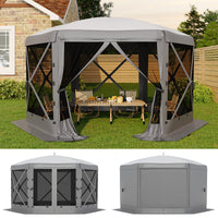 Garvee Pavillon mit Moskitonetz 4 × 4 m, Schnellaufbau-Campingzelt mit Mesh-Wänden, UV-Schutz 50+ und Windschutzpaneelen für Garten, Terrasse und Outdoor-Aktivitäten, Grau
