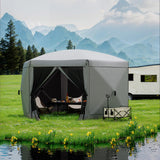 Garvee Pavillon mit Moskitonetz 4 × 4 m, Schnellaufbau-Campingzelt mit Mesh-Wänden, UV-Schutz 50+ und Windschutzpaneelen für Garten, Terrasse und Outdoor-Aktivitäten, Grau - Grau