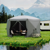 Garvee Pavillon mit Moskitonetz 4 × 4 m, Schnellaufbau-Campingzelt mit Mesh-Wänden, UV-Schutz 50+ und Windschutzpaneelen für Garten, Terrasse und Outdoor-Aktivitäten, Grau