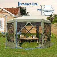 Garvee Pavillon mit Moskitonetz 4 × 4 m, Schnellaufbau-Campingzelt mit Mesh-Wänden, UV-Schutz 50+ und Windschutzpaneelen für Garten, Terrasse und Outdoor-Aktivitäten, Grün