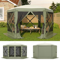 Garvee Pavillon mit Moskitonetz 4 × 4 m, Schnellaufbau-Campingzelt mit Mesh-Wänden, UV-Schutz 50+ und Windschutzpaneelen für Garten, Terrasse und Outdoor-Aktivitäten, Grün